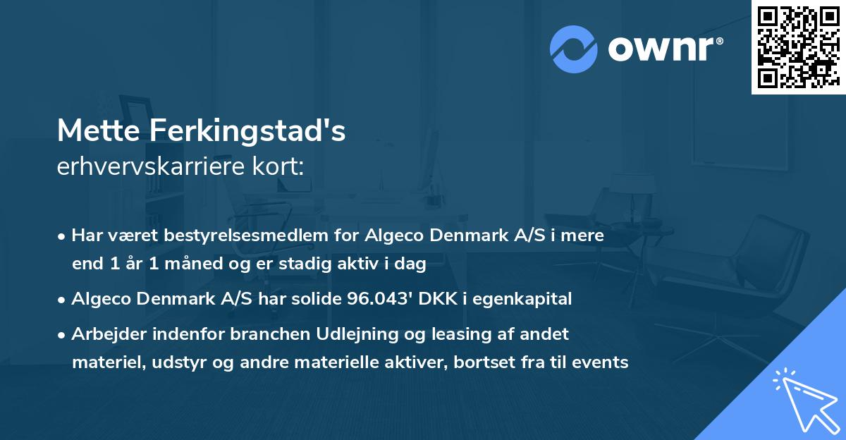 Mette Ferkingstad's erhvervskarriere kort