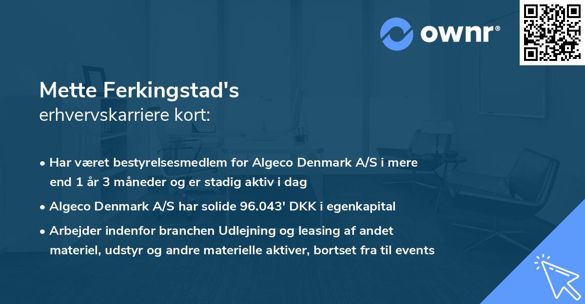 Mette Ferkingstad's erhvervskarriere kort