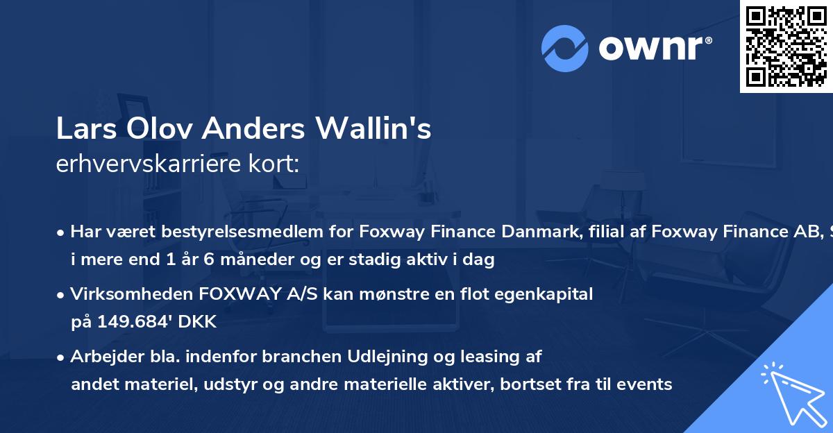 Lars Olov Anders Wallin's erhvervskarriere kort