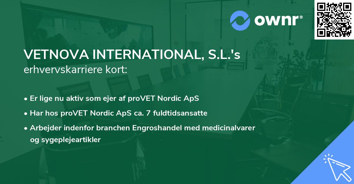 VETNOVA INTERNATIONAL, S.L.'s erhvervskarriere kort