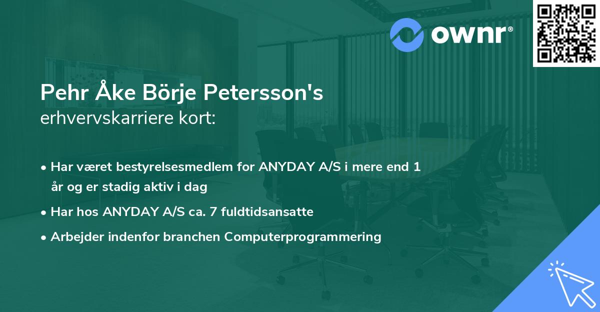 Pehr Åke Börje Petersson's erhvervskarriere kort
