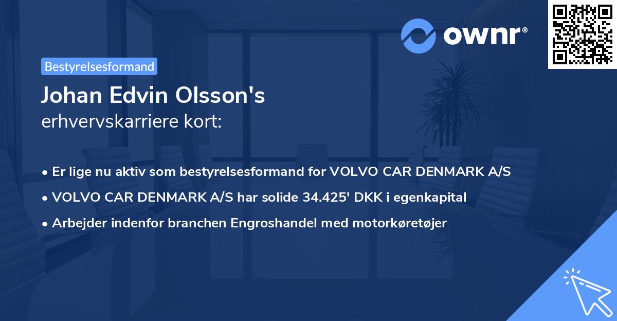 Johan Edvin Olsson's erhvervskarriere kort
