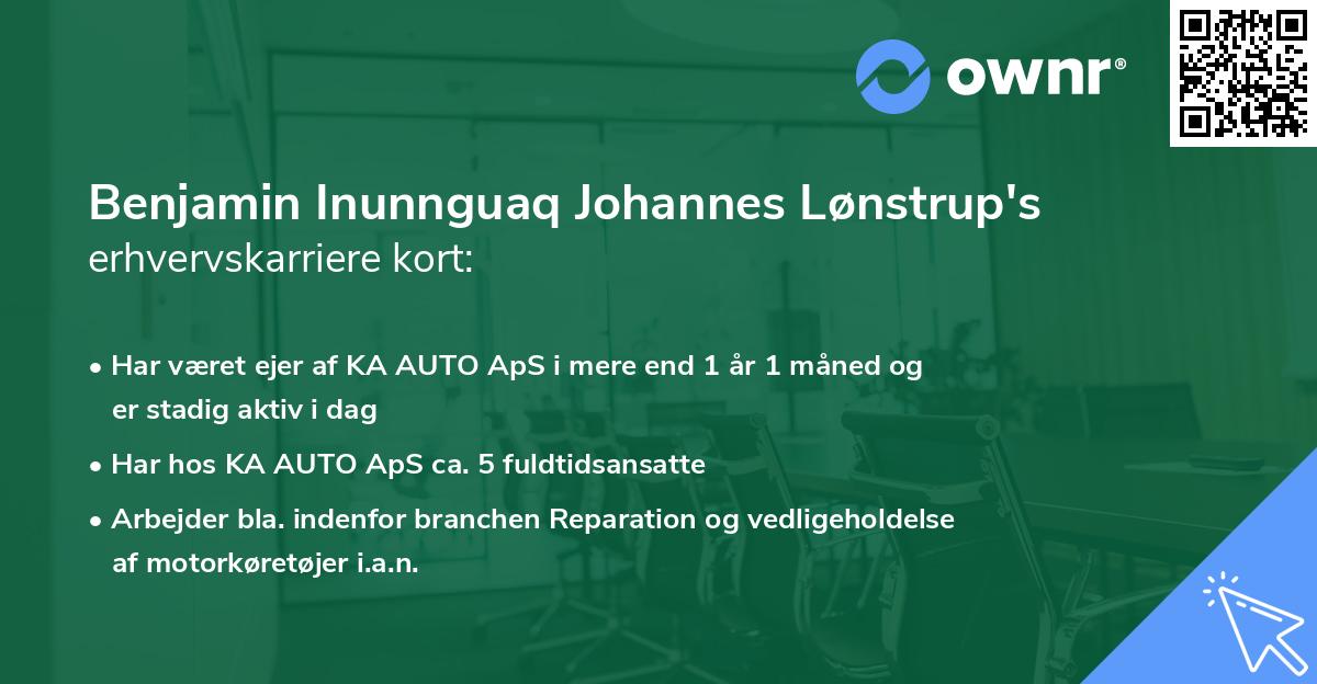 Benjamin Inunnguaq Johannes Lønstrup's erhvervskarriere kort