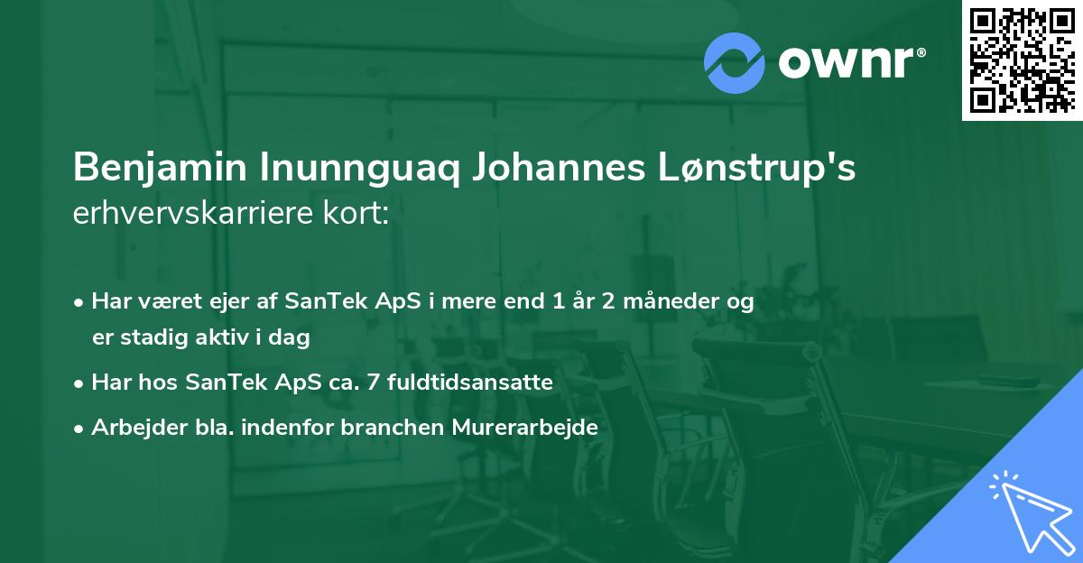Benjamin Inunnguaq Johannes Lønstrup's erhvervskarriere kort