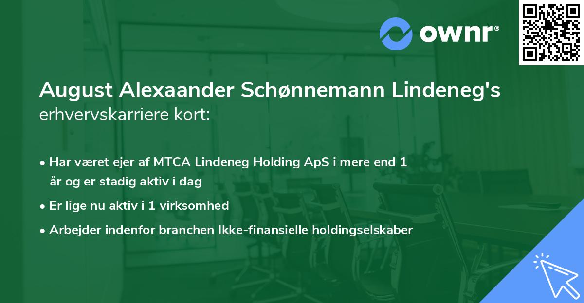August Alexaander Schønnemann Lindeneg's erhvervskarriere kort