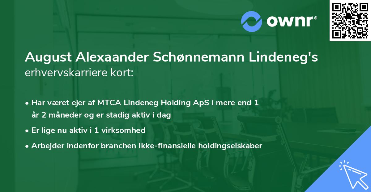 August Alexaander Schønnemann Lindeneg's erhvervskarriere kort