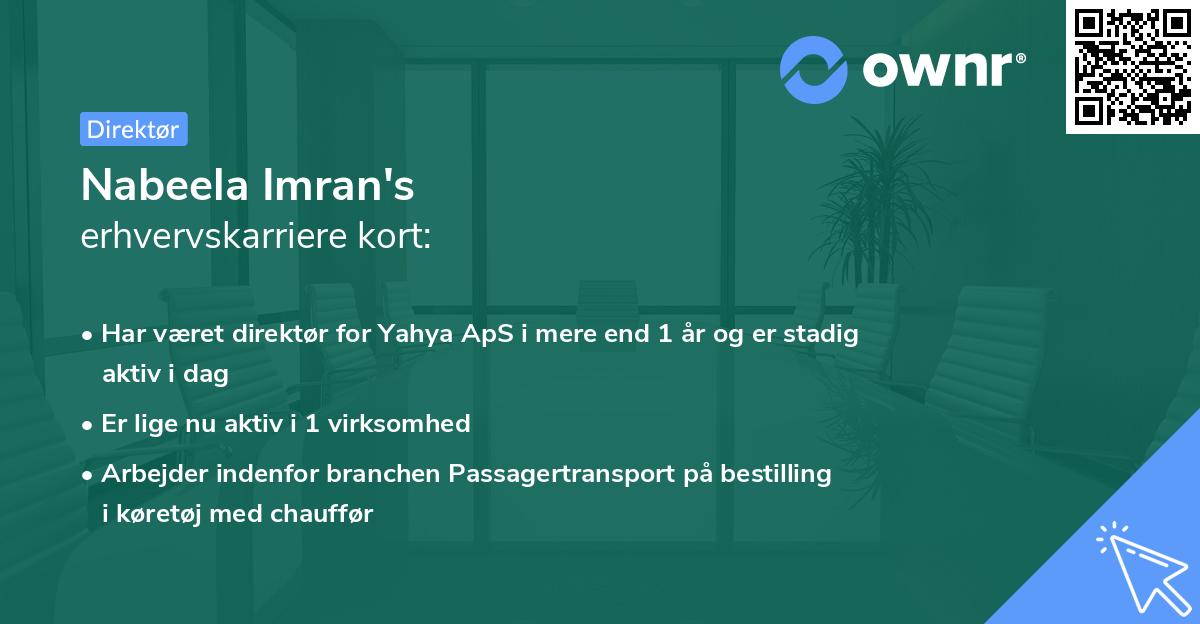 Nabeela Imran's erhvervskarriere kort