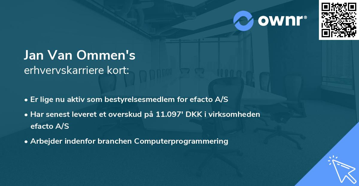 Jan Van Ommen's erhvervskarriere kort