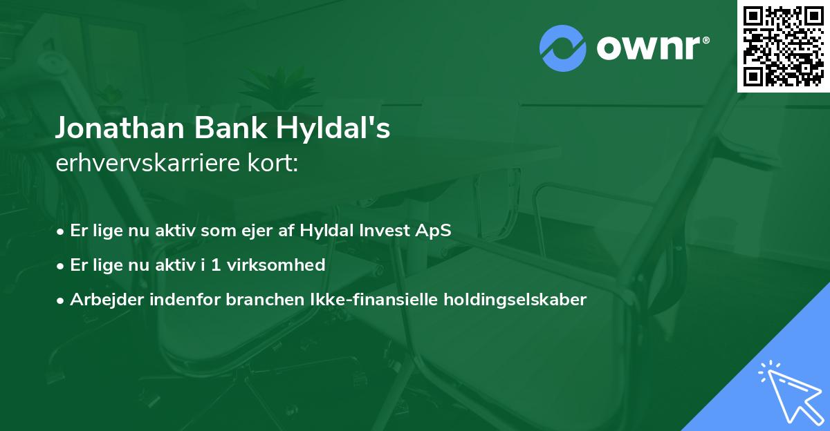 Jonathan Bank Hyldal's erhvervskarriere kort