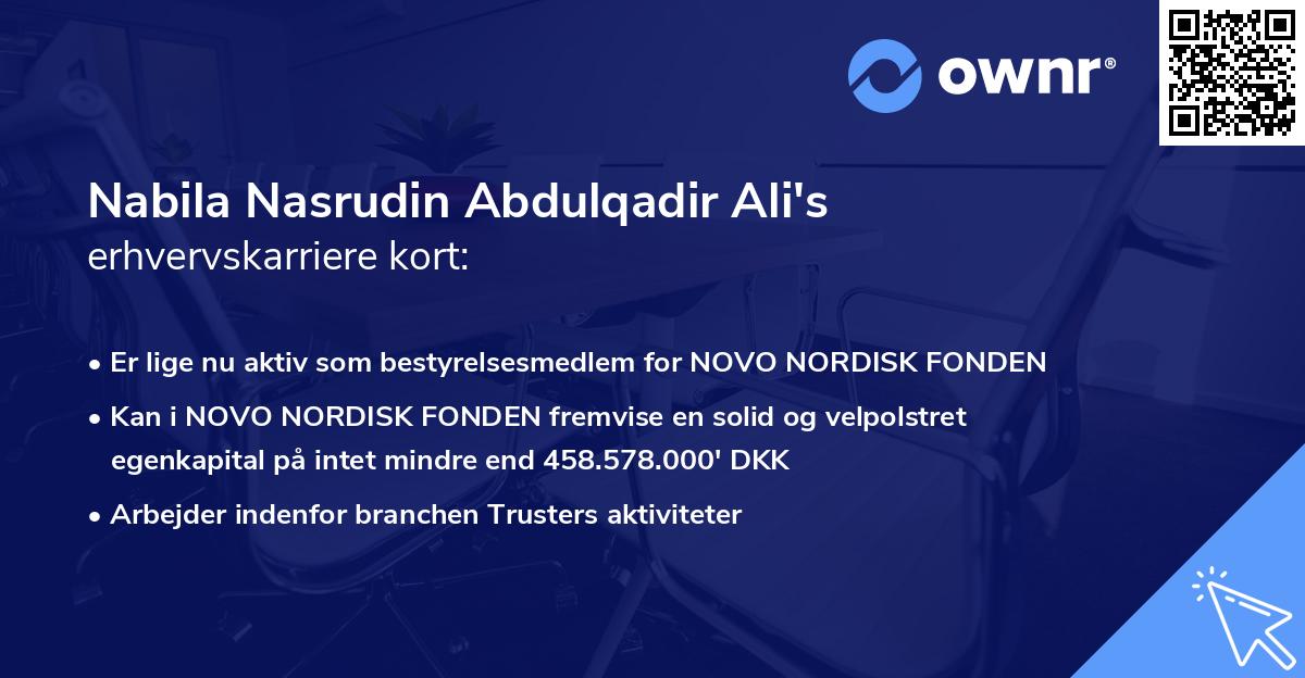 Nabila Nasrudin Abdulqadir Ali's erhvervskarriere kort