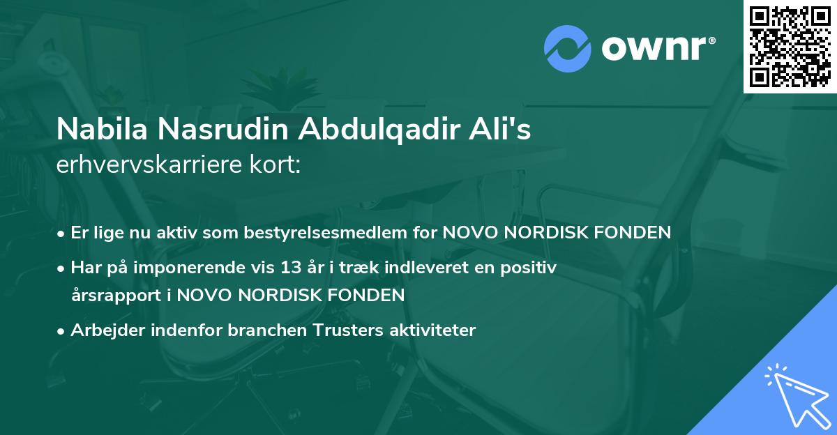Nabila Nasrudin Abdulqadir Ali's erhvervskarriere kort