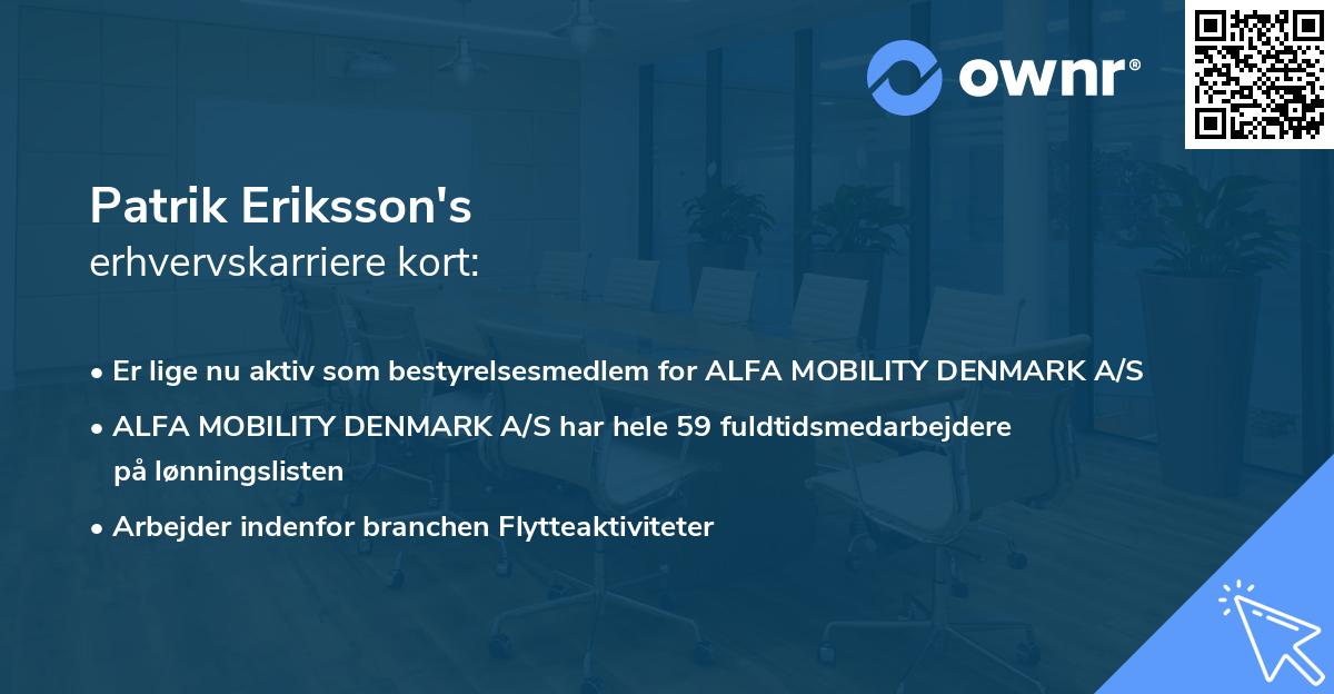Patrik Eriksson's erhvervskarriere kort