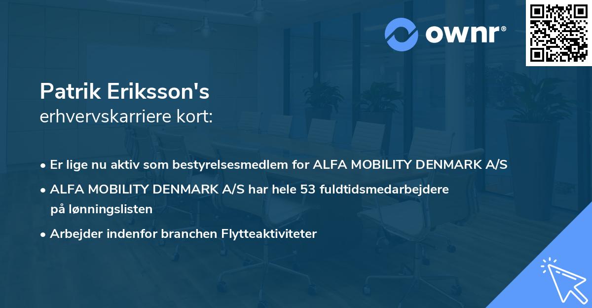 Patrik Eriksson's erhvervskarriere kort
