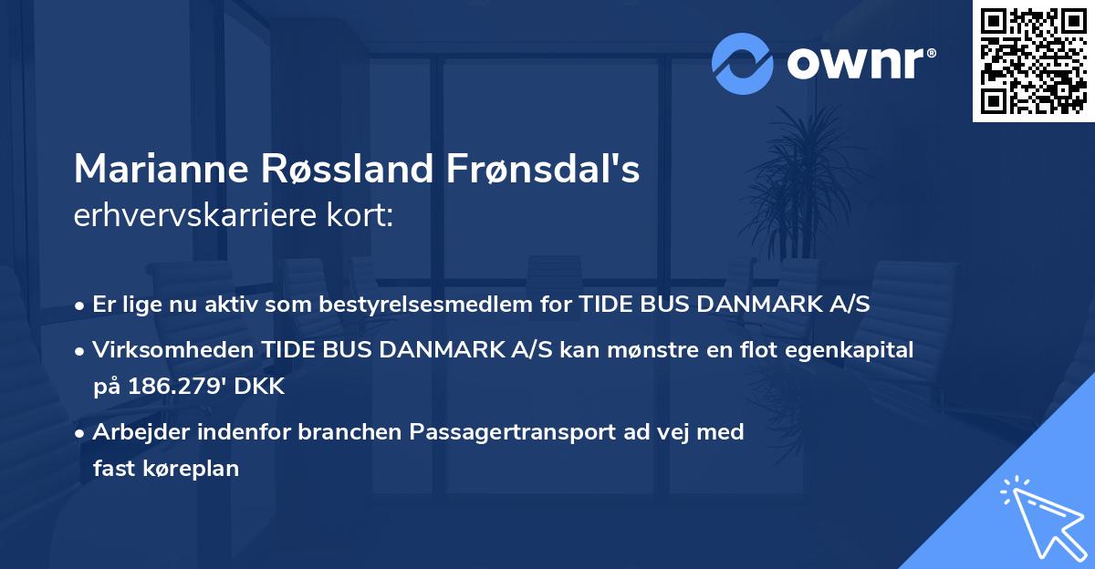 Marianne Røssland Frønsdal's erhvervskarriere kort
