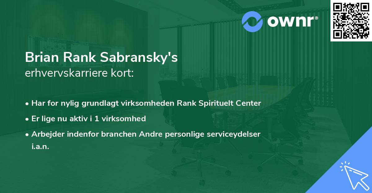 Brian Rank Sabransky's erhvervskarriere kort