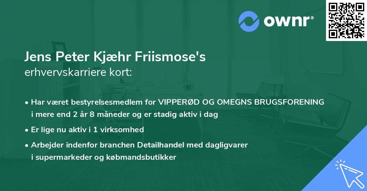 Jens Peter Kjæhr Friismose's erhvervskarriere kort