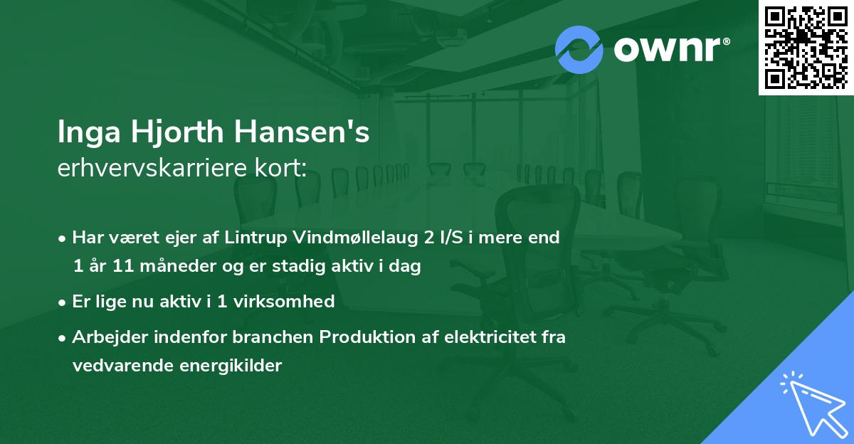 Inga Hjorth Hansen's erhvervskarriere kort