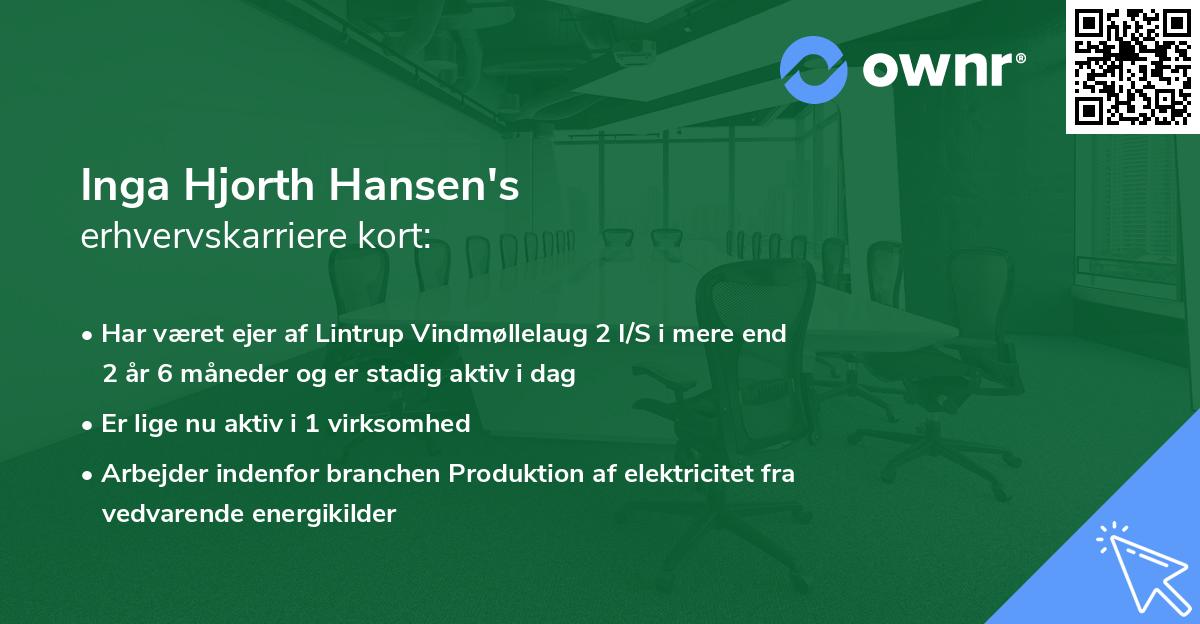 Inga Hjorth Hansen's erhvervskarriere kort