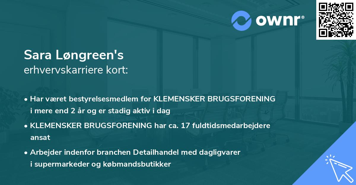 Sara Løngreen's erhvervskarriere kort