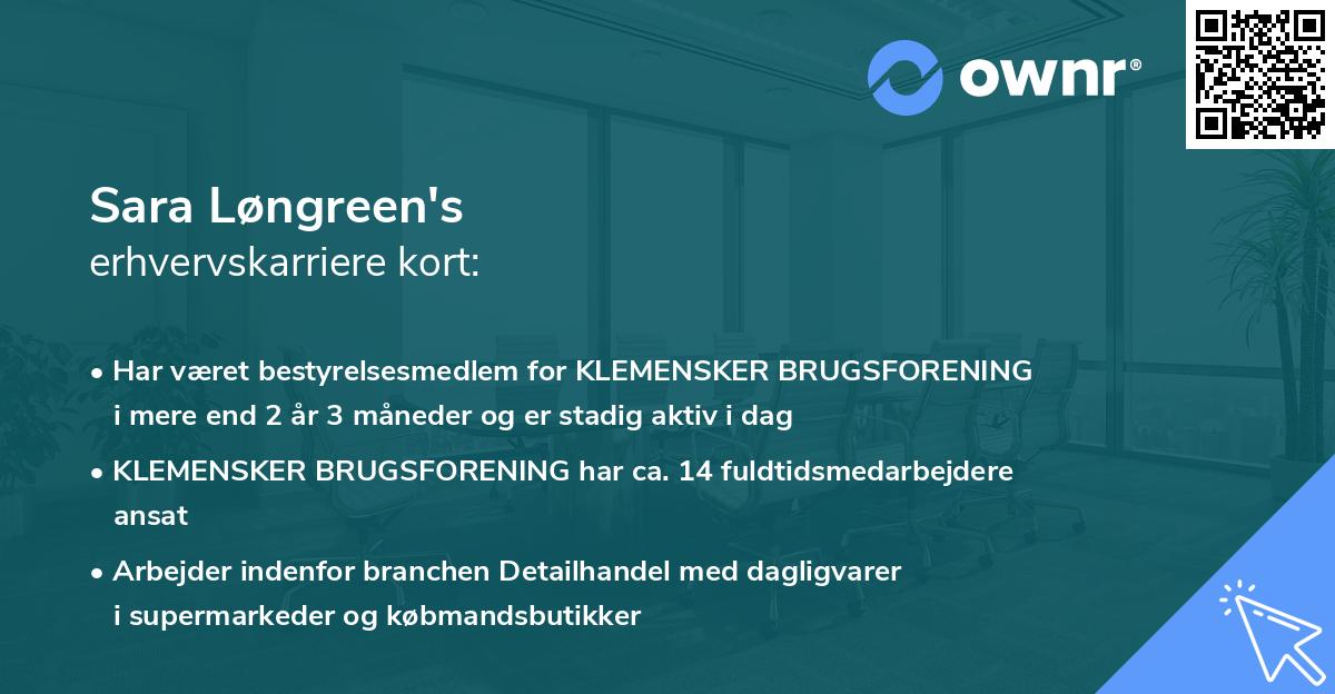 Sara Løngreen's erhvervskarriere kort