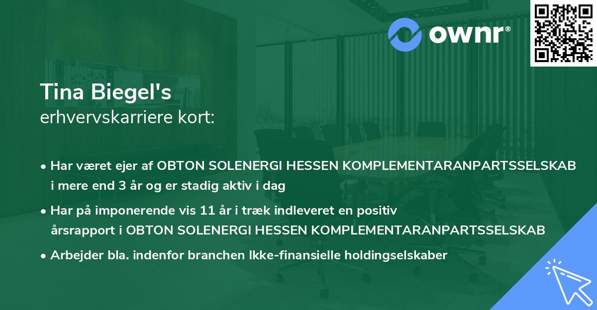 Tina Biegel's erhvervskarriere kort