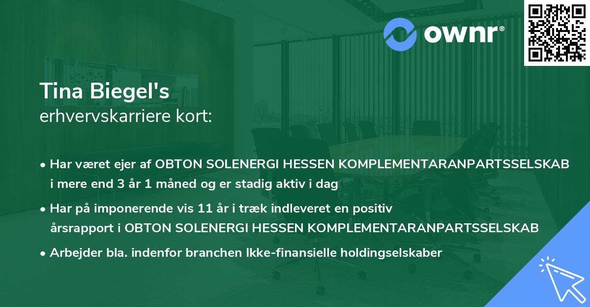 Tina Biegel's erhvervskarriere kort