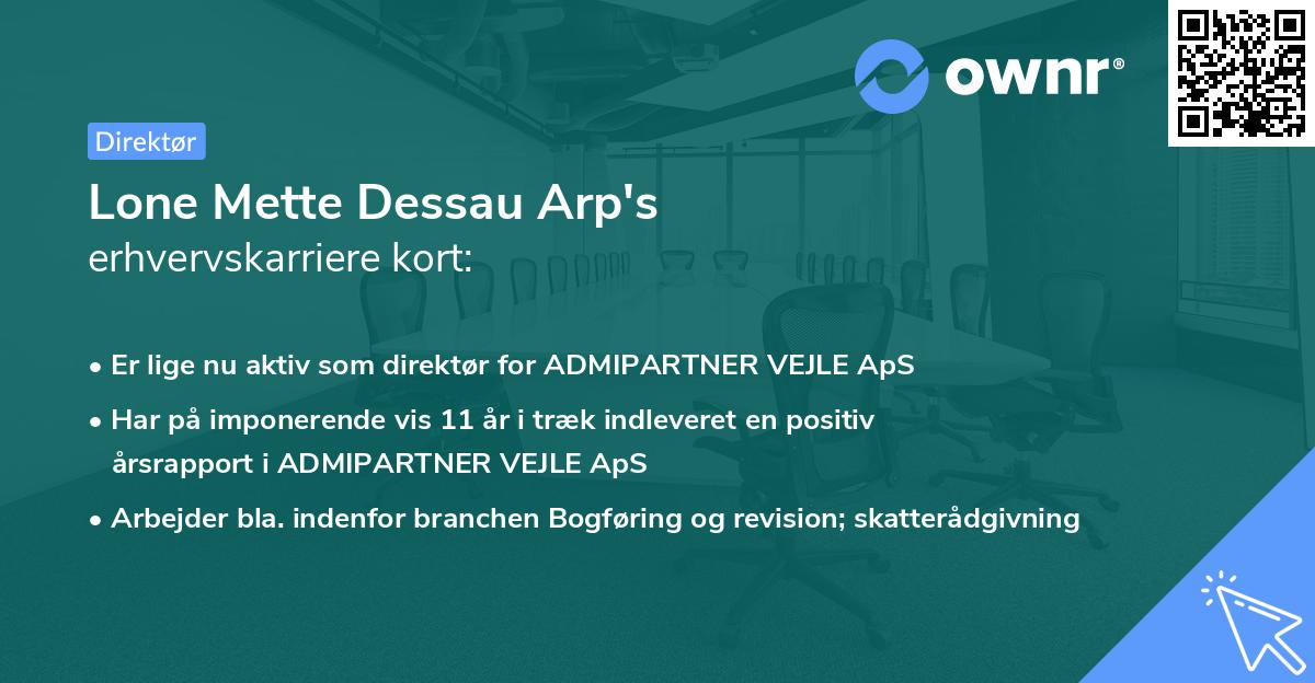 Lone Mette Dessau Arp's erhvervskarriere kort