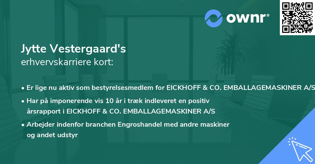 Jytte Vestergaard's erhvervskarriere kort