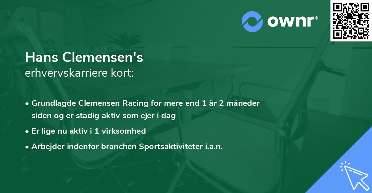 Hans Clemensen's erhvervskarriere kort