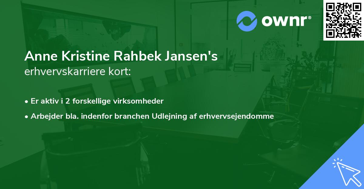 Anne Kristine Rahbek Jansen's erhvervskarriere kort