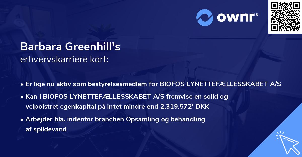Barbara Greenhill's erhvervskarriere kort