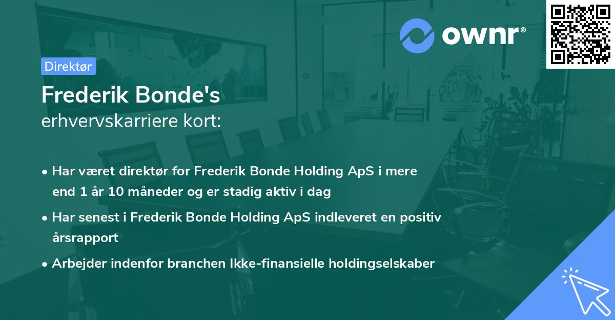 Frederik Bonde's erhvervskarriere kort