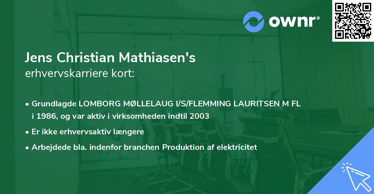 Jens Christian Mathiasen's erhvervskarriere kort