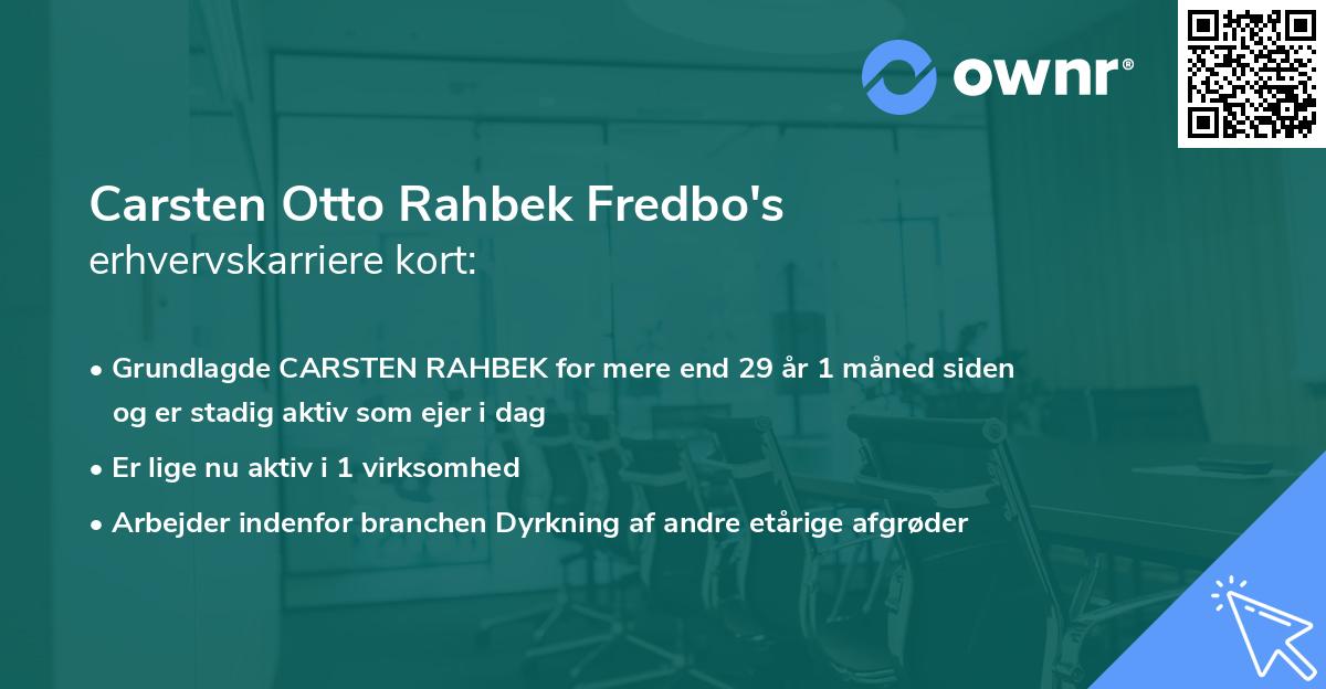 Carsten Otto Rahbek Fredbo's erhvervskarriere kort