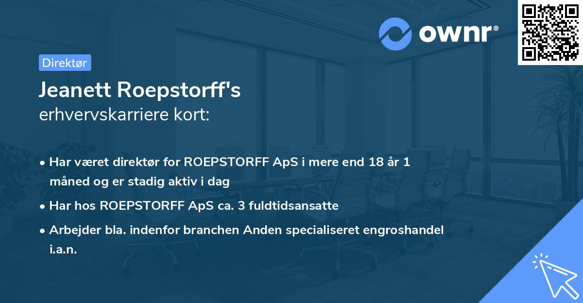 Jeanett Roepstorff's erhvervskarriere kort