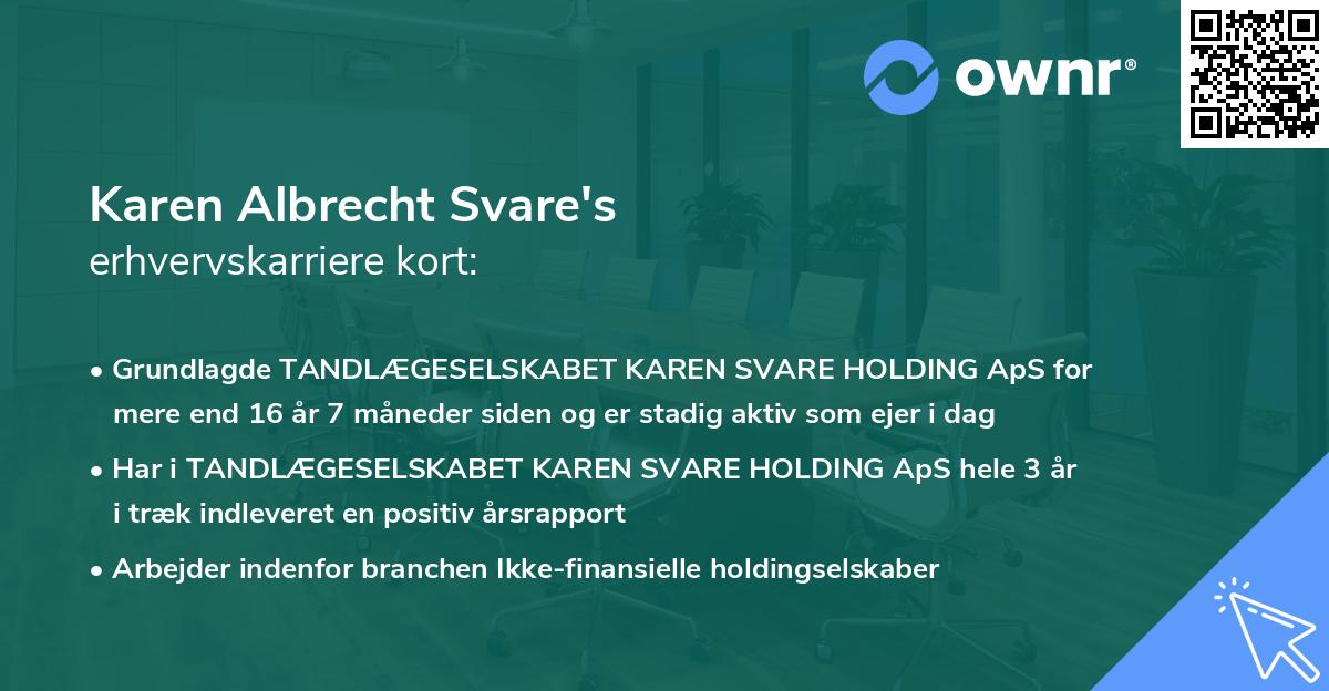 Karen Albrecht Svare's erhvervskarriere kort
