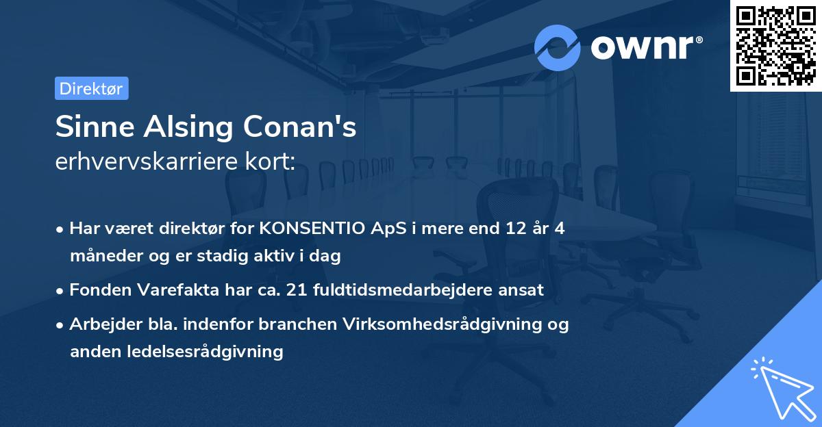 Sinne Alsing Conan's erhvervskarriere kort