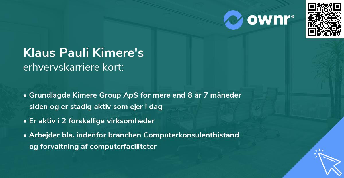 Klaus Pauli Kimere's erhvervskarriere kort