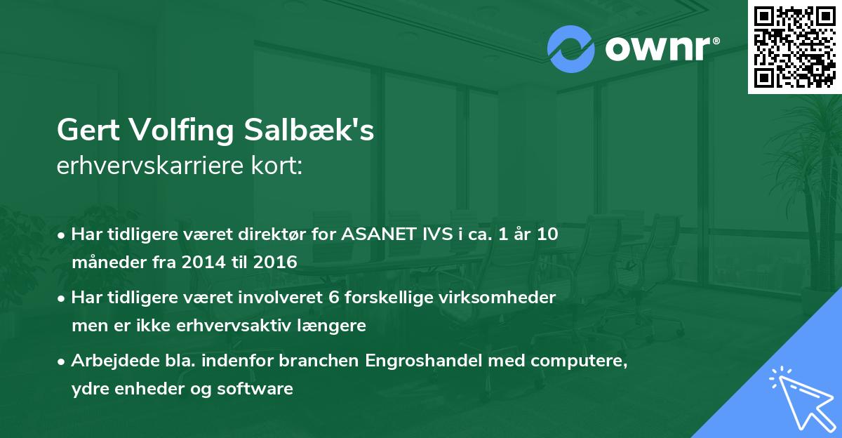 Gert Volfing Salbæk's erhvervskarriere kort
