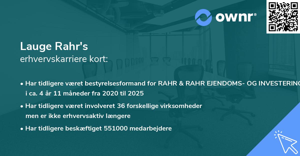Lauge Rahr's erhvervskarriere kort