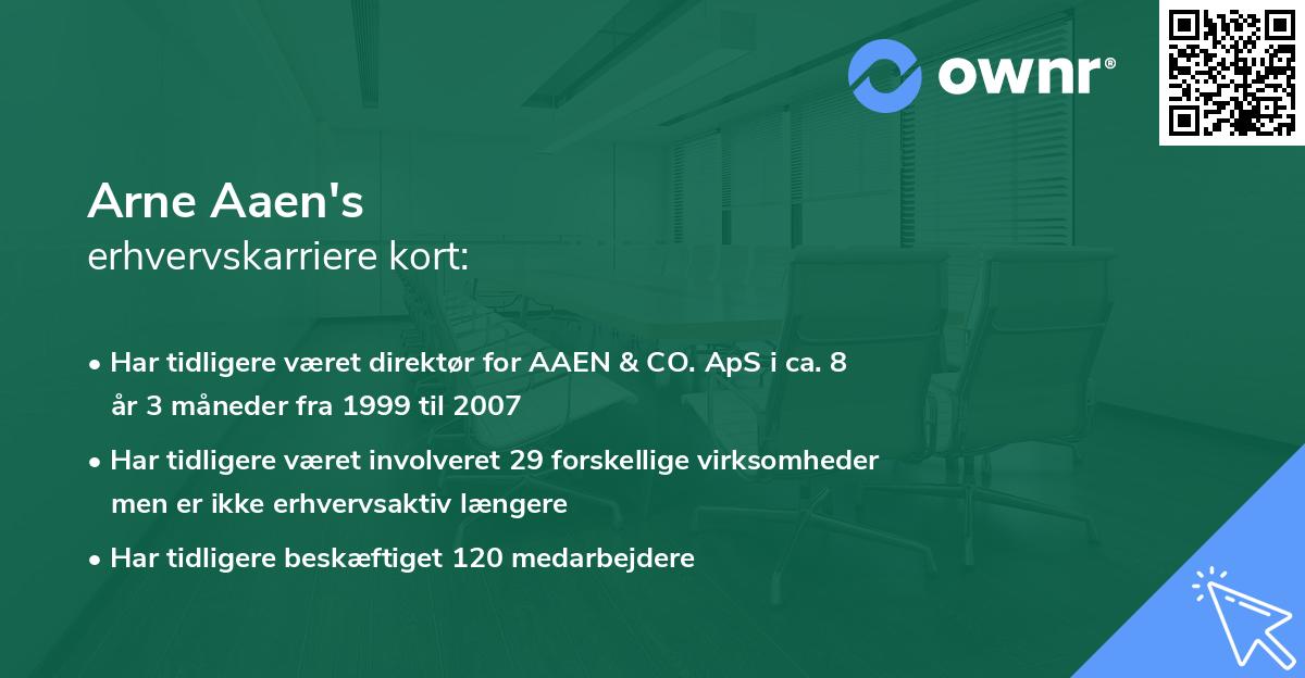 Arne Aaen's erhvervskarriere kort