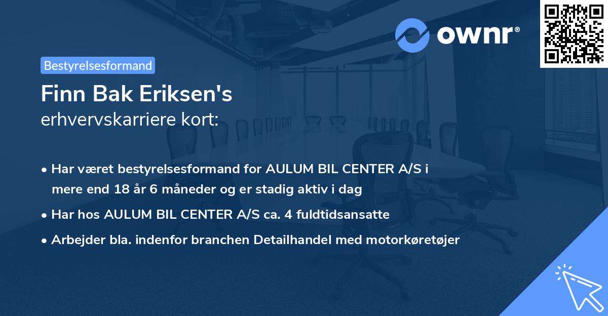 Finn Bak Eriksen's erhvervskarriere kort
