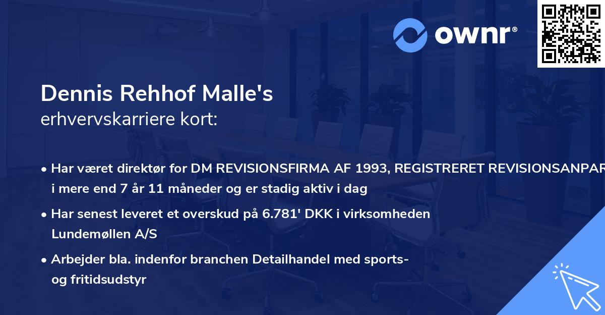 Dennis Rehhof Malle's erhvervskarriere kort