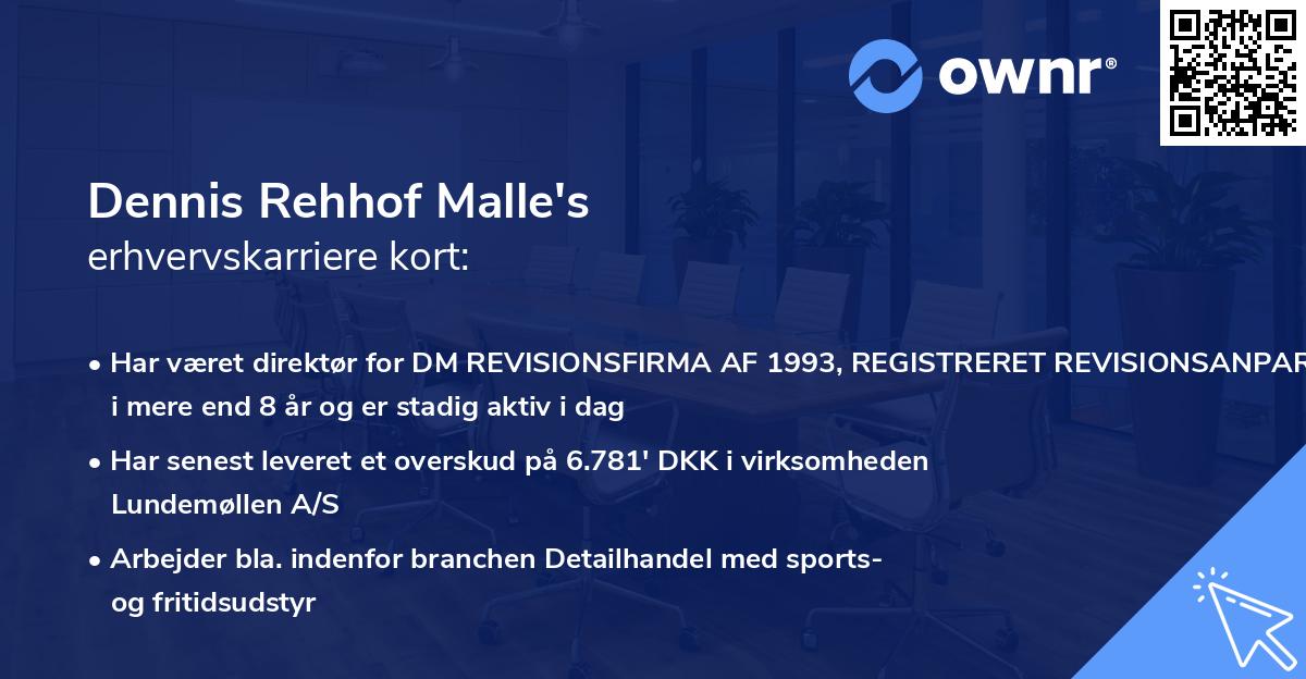 Dennis Rehhof Malle's erhvervskarriere kort