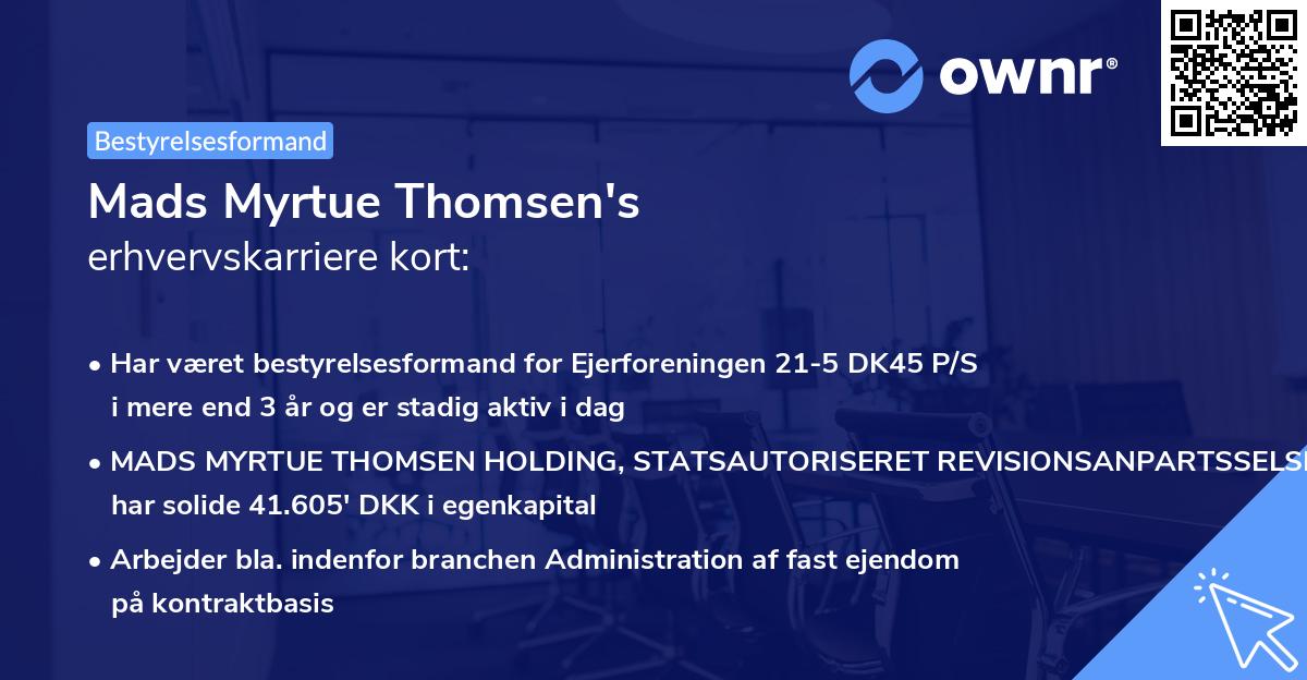 Mads Myrtue Thomsen's erhvervskarriere kort