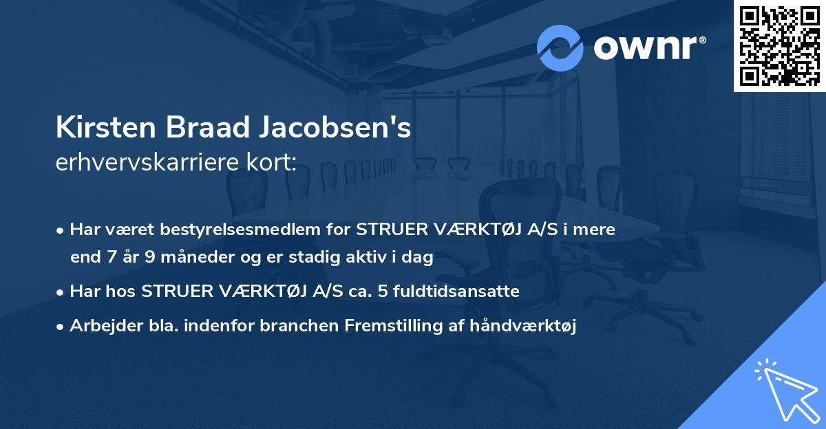Kirsten Braad Jacobsen's erhvervskarriere kort