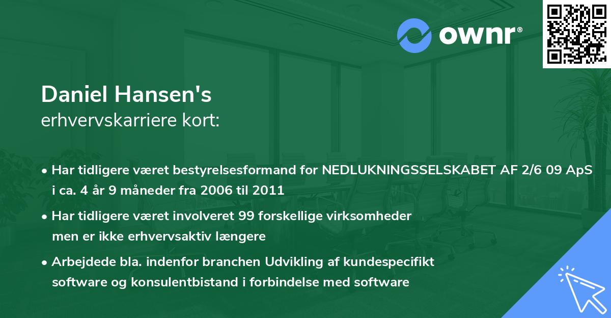 Daniel Hansen's erhvervskarriere kort