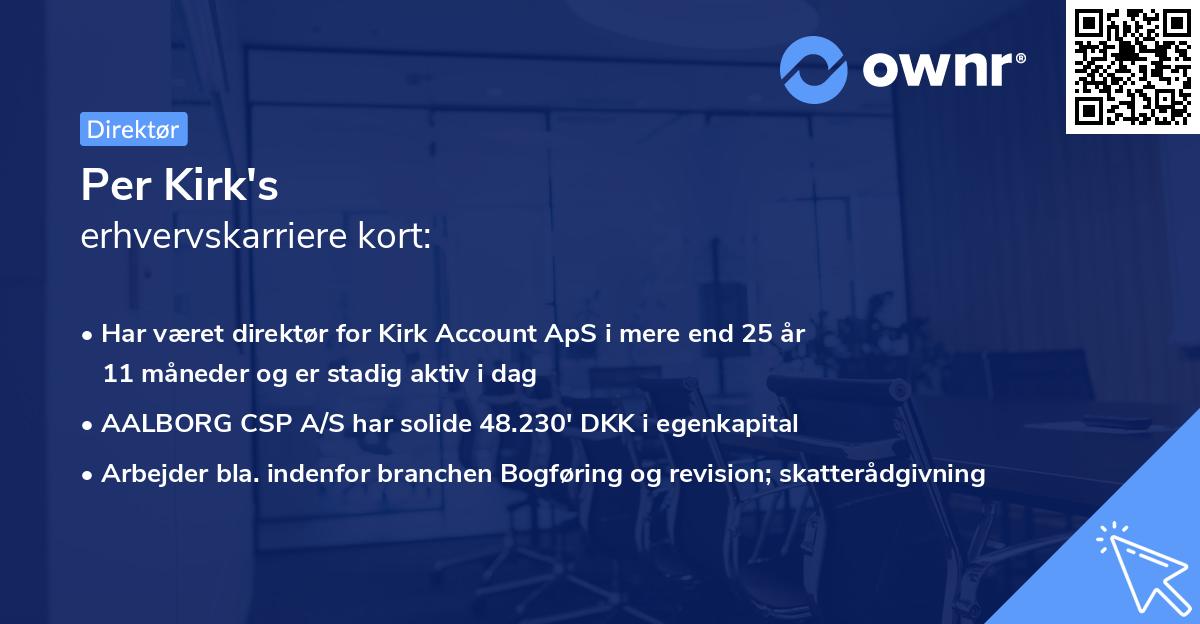 Per Kirk's erhvervskarriere kort