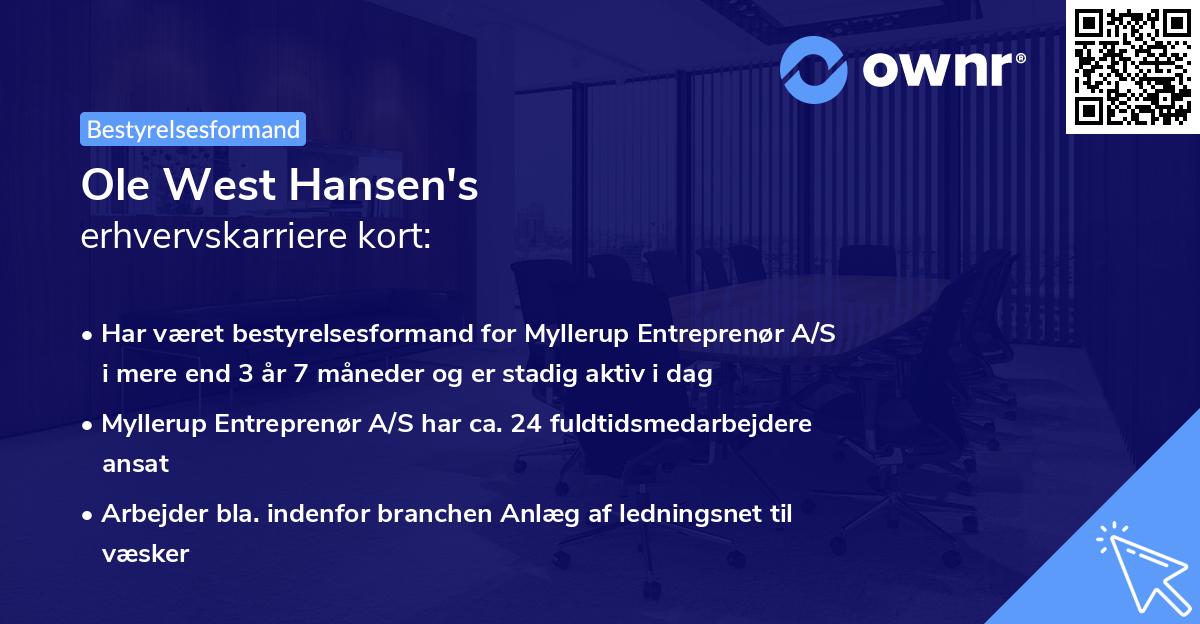 Ole West Hansen's erhvervskarriere kort