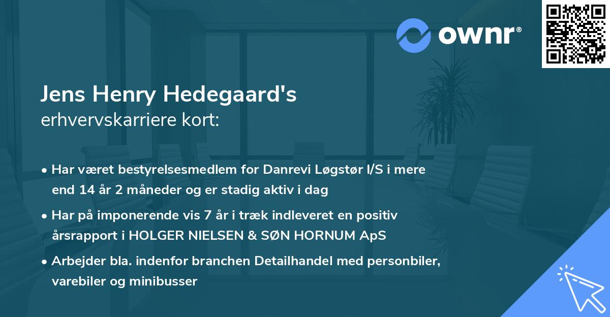 Jens Henry Hedegaard's erhvervskarriere kort